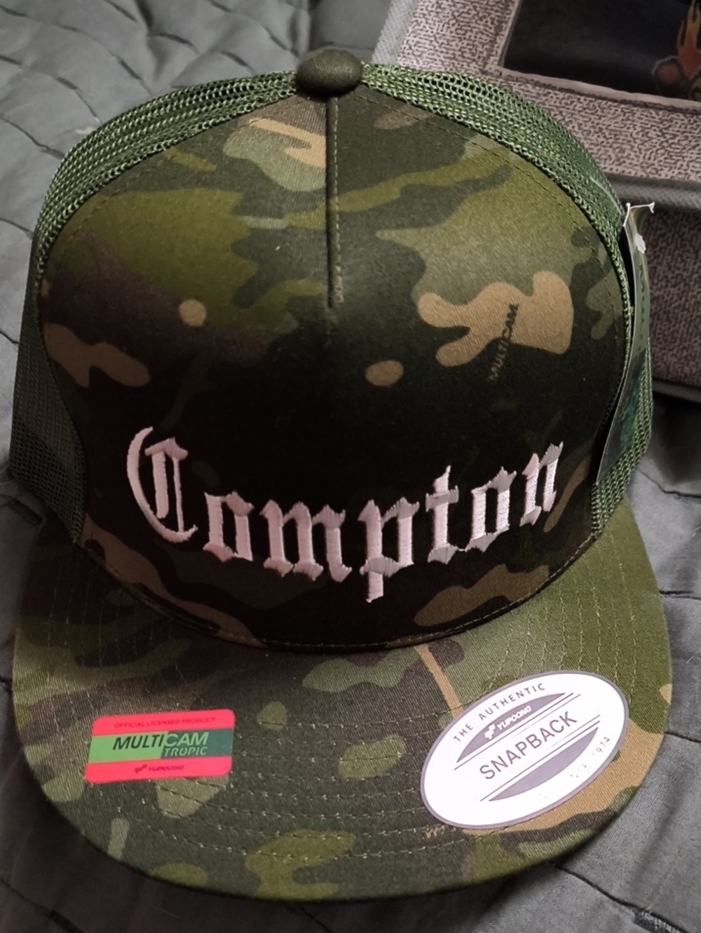 Compton Camo Snapback Cap - Green Camouflage Mesh